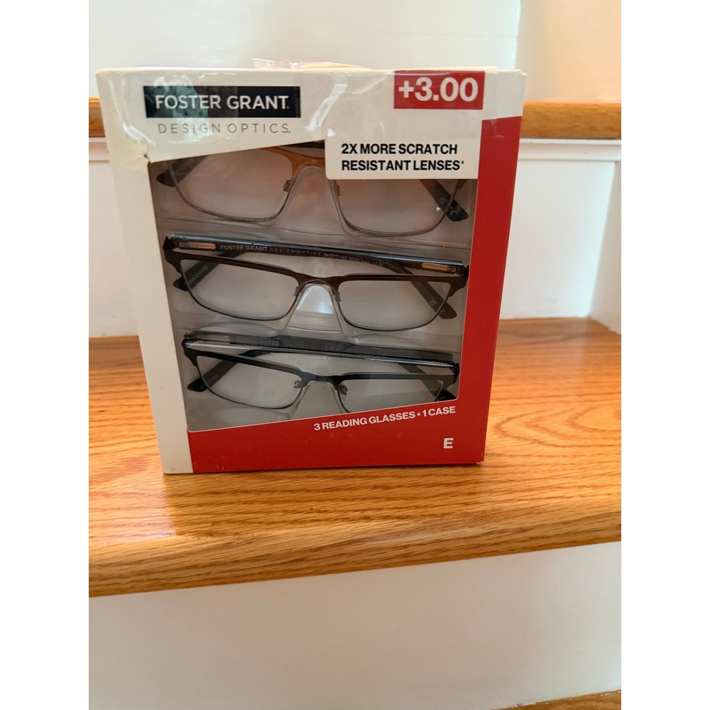 Foster Grant Design Optics 3-Pack Reading Glasses +3.00 with Case – NIB